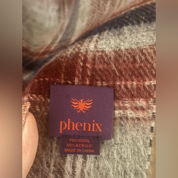 Phenix Red and Blue Wool Plaid Scarf with Houndstooth Accent - Picture 3 of 5